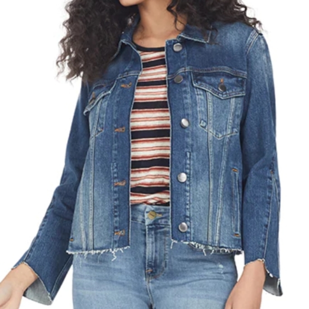 FRAME LE JACKET TRIANGLE GUSSET TREK  CROPPED DENIM RAW HEM